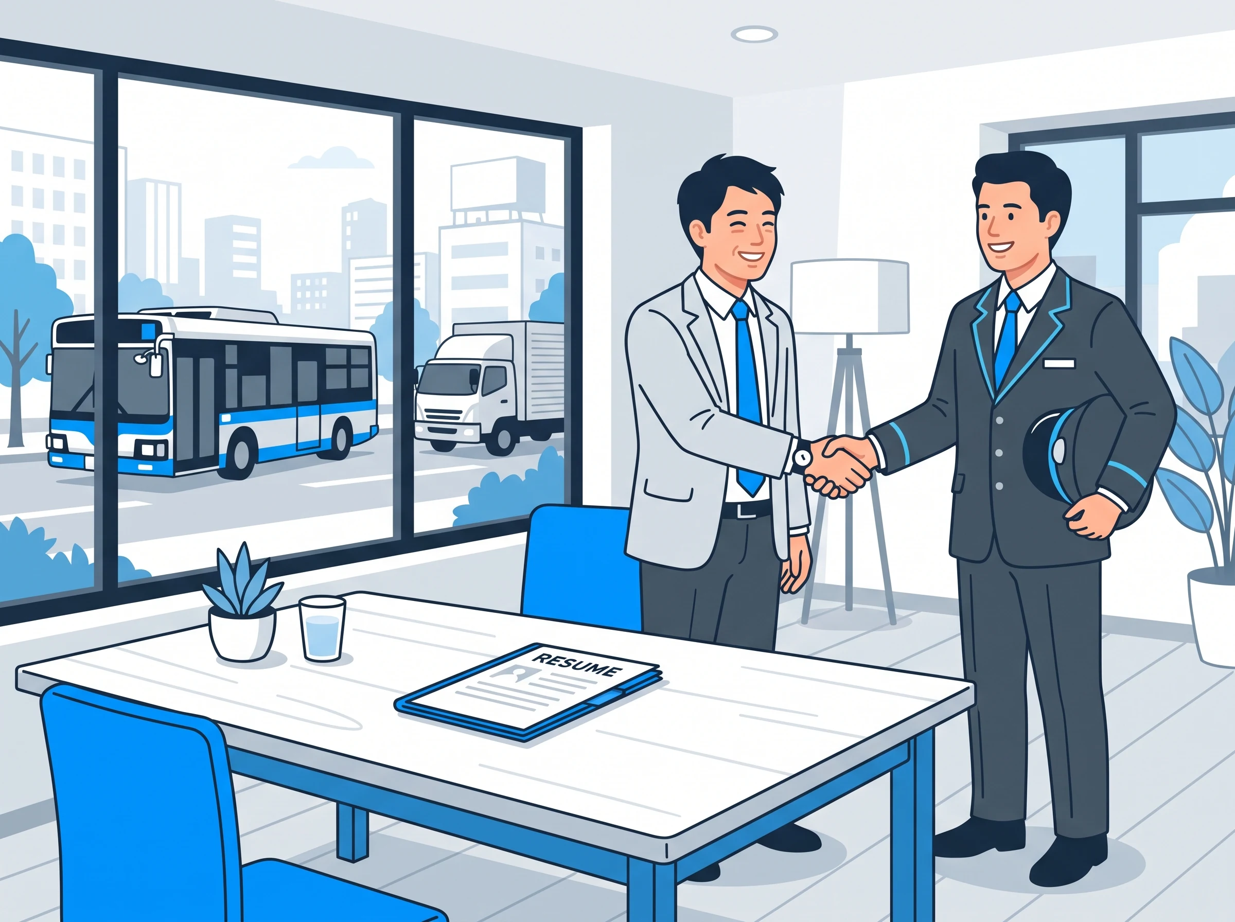 ドライバー候補者と握手する担当者